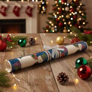 Vintage 1980's Snowman Christmas Gift Wrap Paper Roll